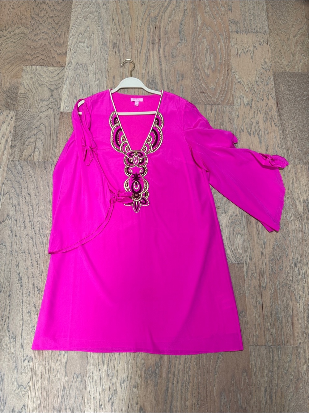 Lilly Pulitzer Bright Pink Embellished V-Neck Womens Dress
